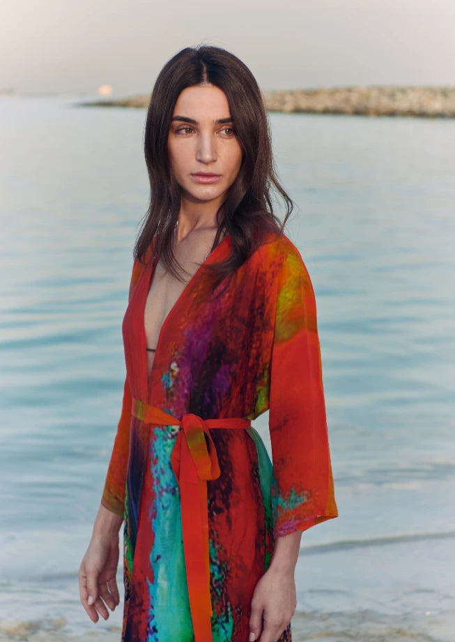 Roar Abstract Print Short kimono