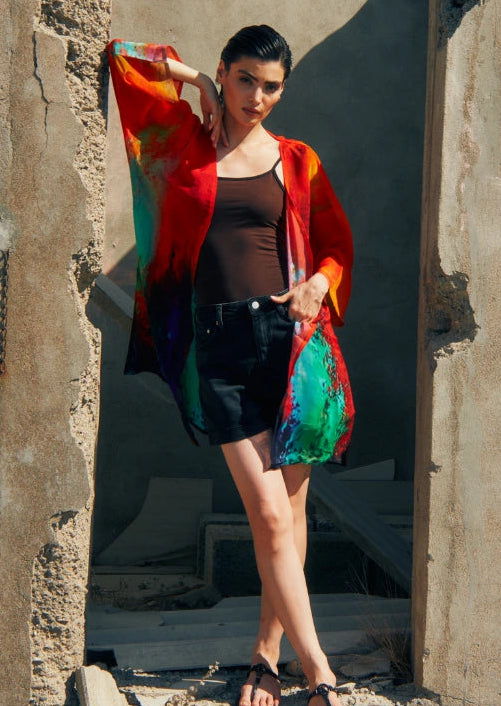 Roar Abstract Print Short kimono