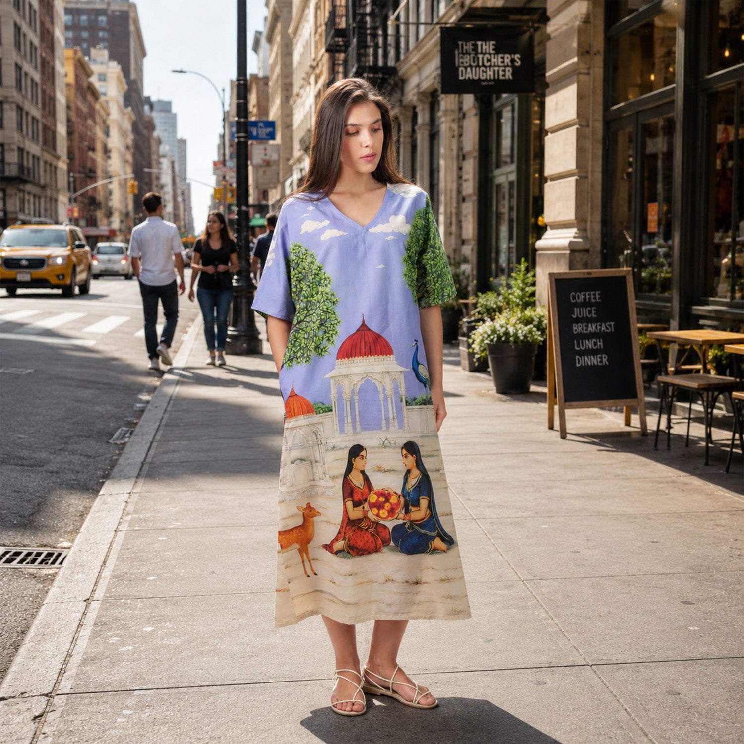 Saanjh Heritage Art Print Long Kaftan Dress