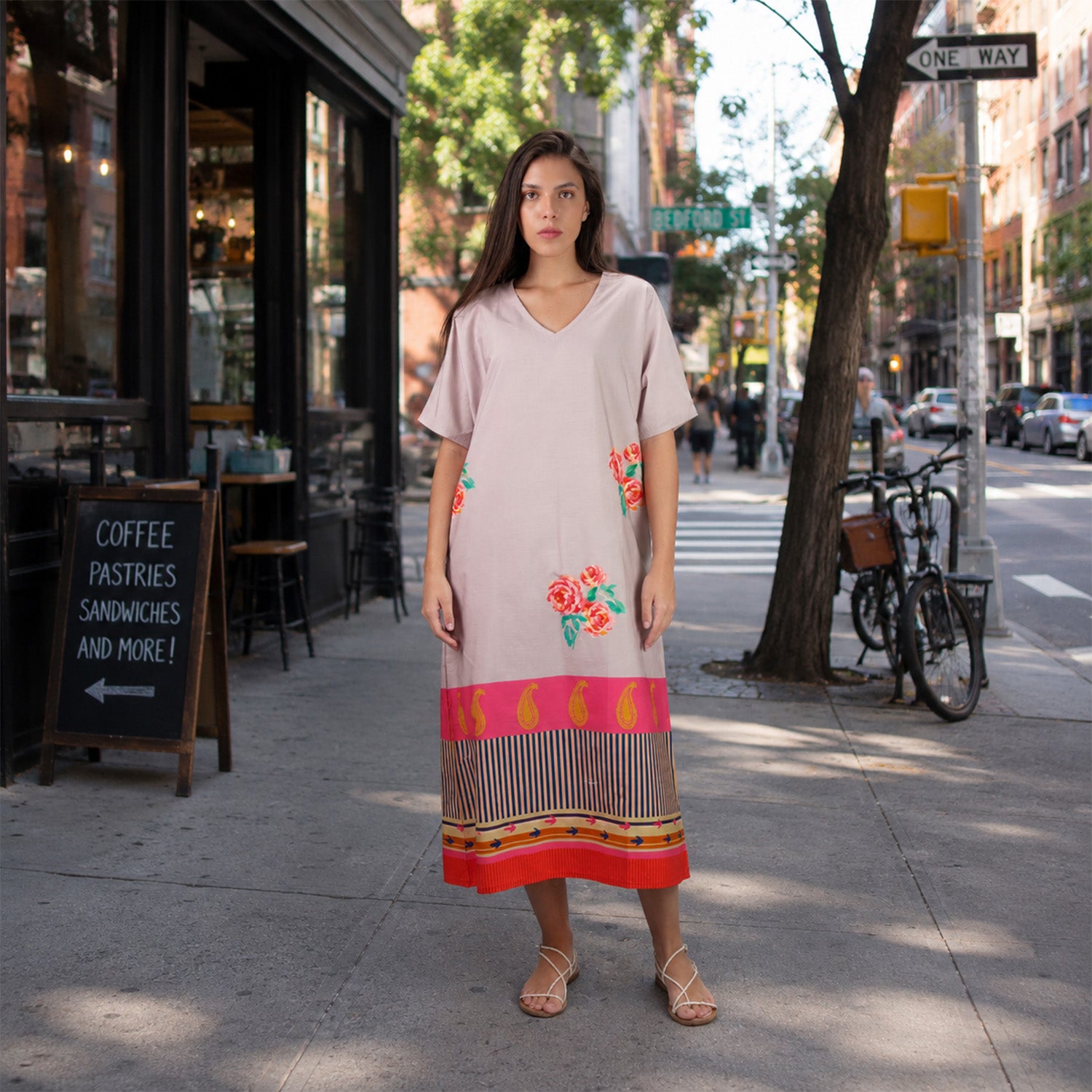 The Floral Archive Rose Print Long Kaftan Dress