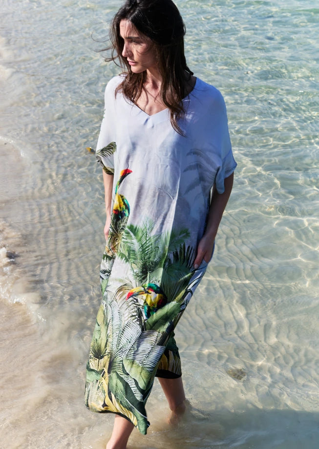 Wild Wings Bird In The Jungle Long Kaftan With Side Slits