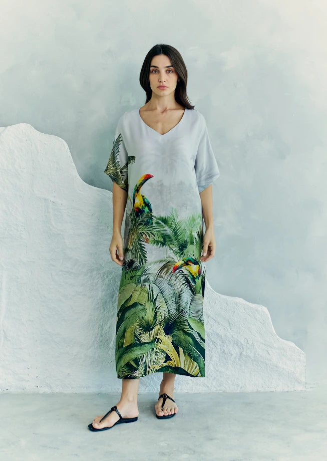 Wild Wings Bird In The Jungle Long Kaftan With Side Slits