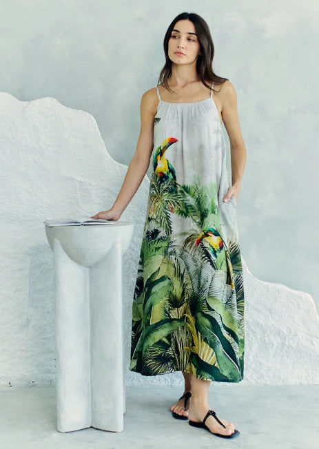 Wild Wings Bird In The Jungle Spaghetti Strap Maxi Dress