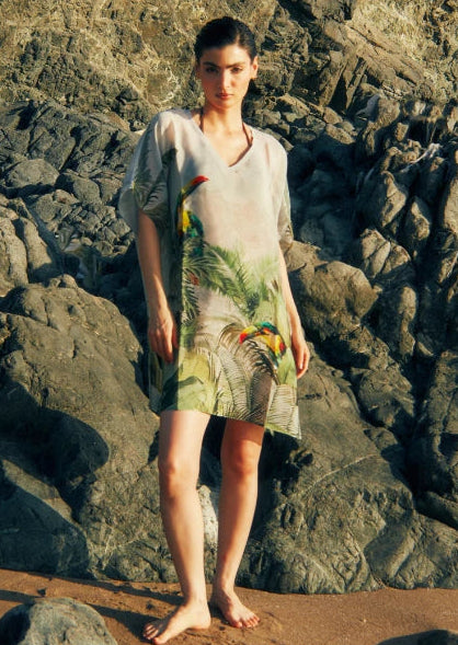 Wild Wings Bird In The Jungle Sheer Short kaftan
