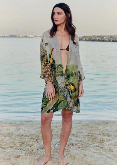 Wild Wings Bird In The Jungle Printed Short Kimono