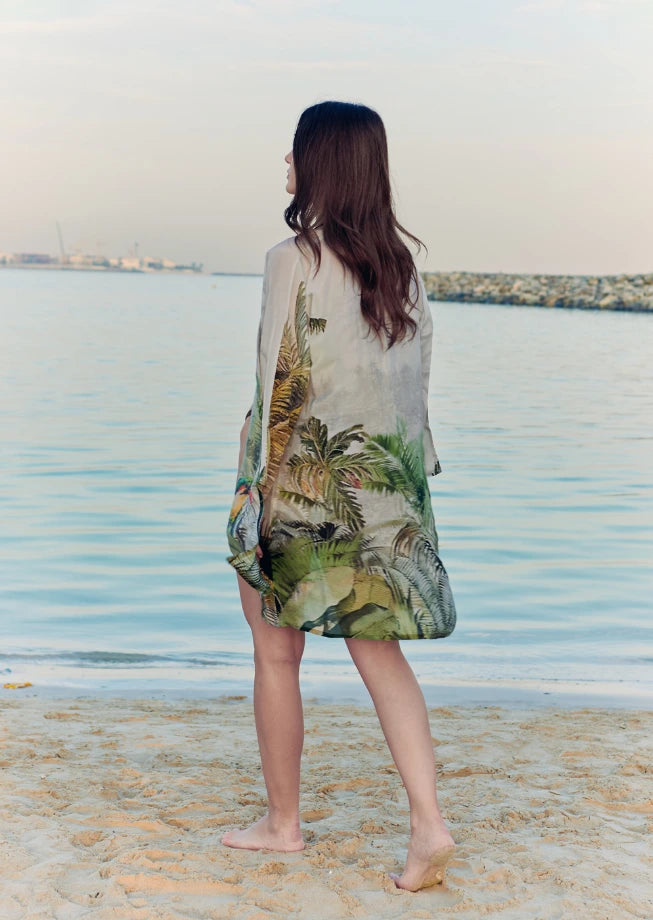 Wild Wings Bird In The Jungle Printed Short Kimono
