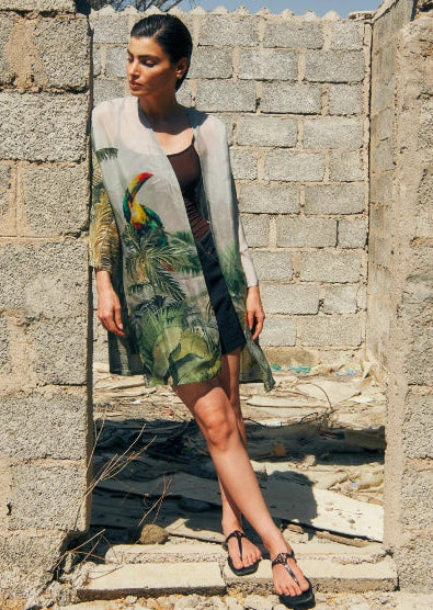 Wild Wings Bird In The Jungle Printed Short Kimono