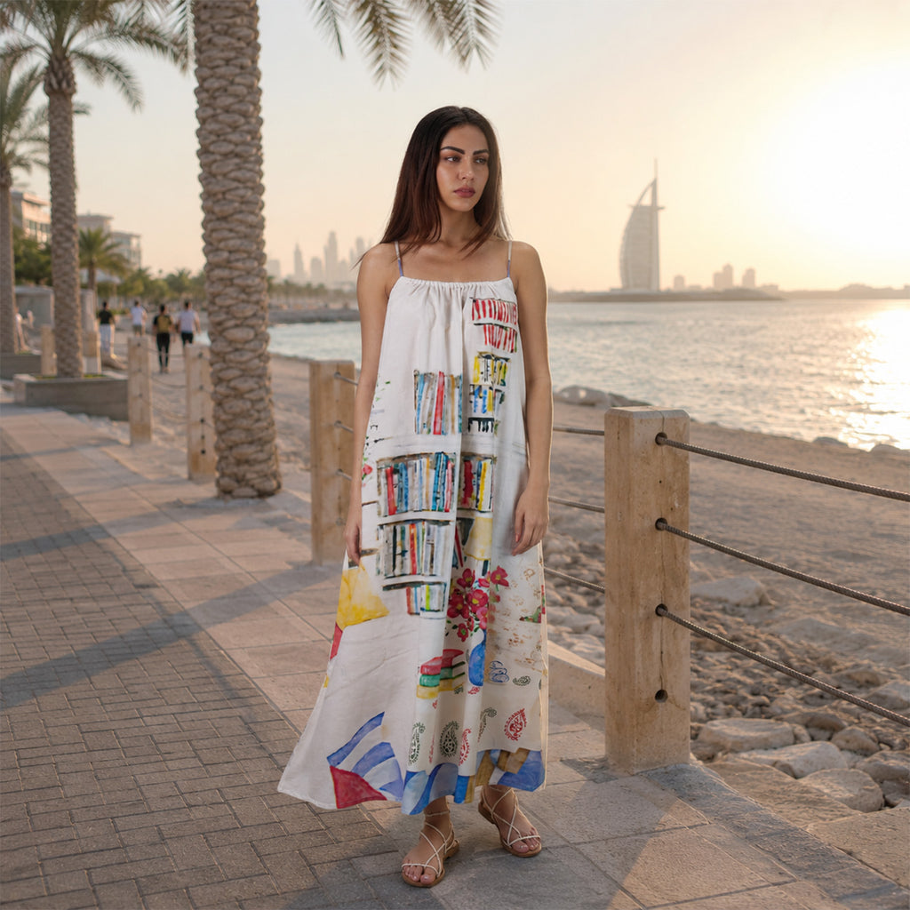 Abode Books & Blooms Vintage Look Maxi Dress